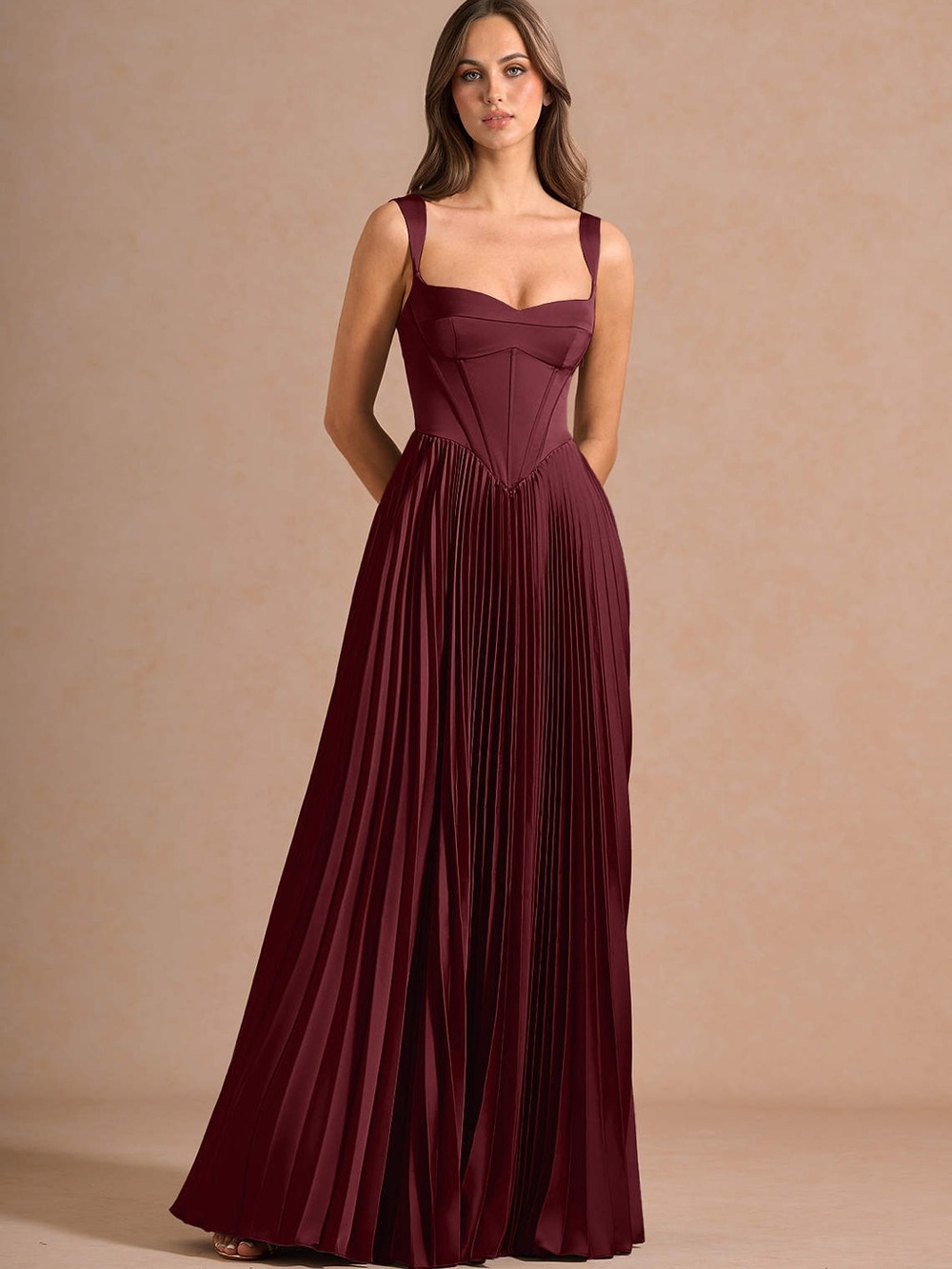 Azazie Wine Maxi Dress with Sweetheart Bodice